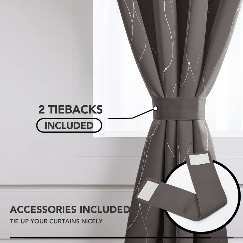 Deconovo Blackout Curtains, Taupe Thermal Insulated Grommet Drapes, Silver Wave Dots Foil Print, Light Blocking Panels, 52" W x 95" L, 2 Panels, for Bedroom Living Room Sliding Door - Image 4
